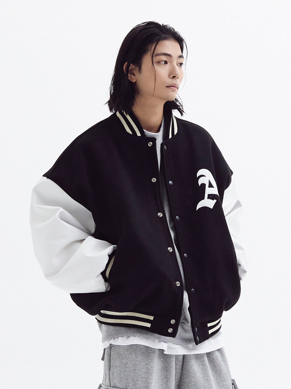 Super balloon wool varsity jacket Black