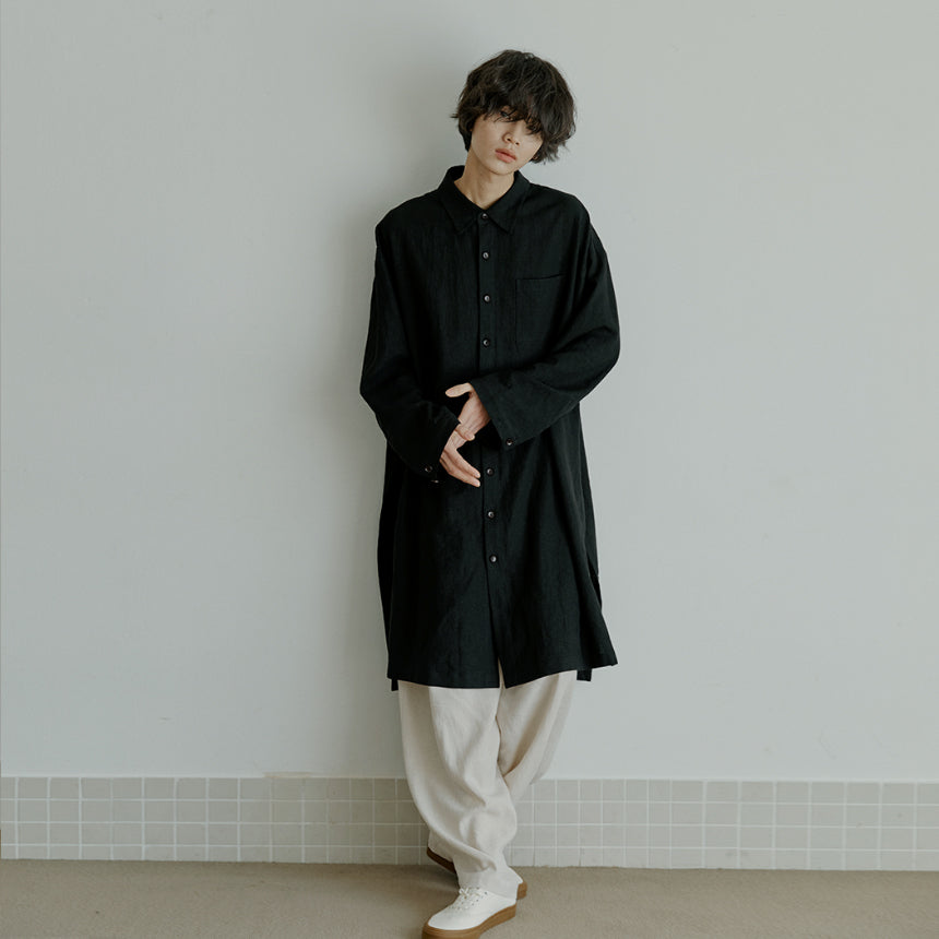 unisex linen long shirts black