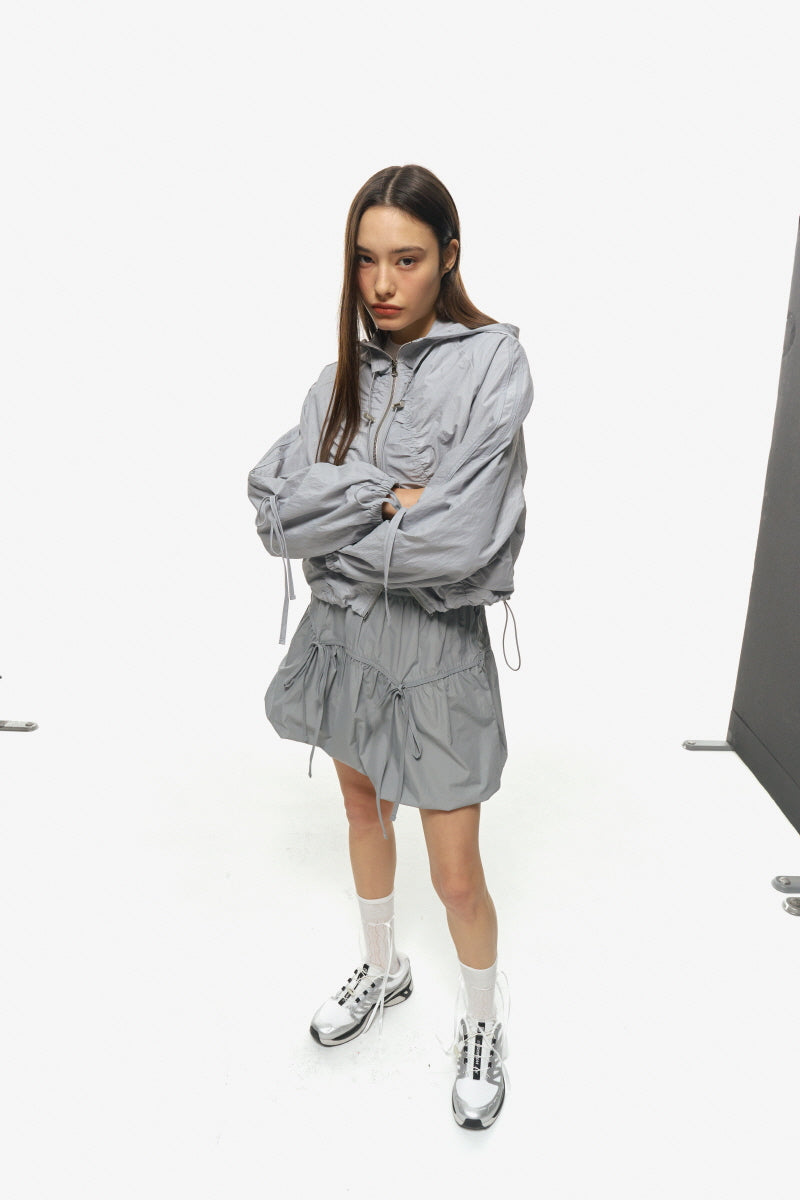 shirring zip up (light grey)