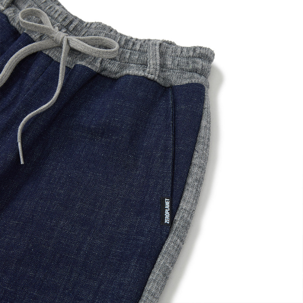 デニムニットブロッキングパンツ / Denim Knit Blocking Pants [BLUE]