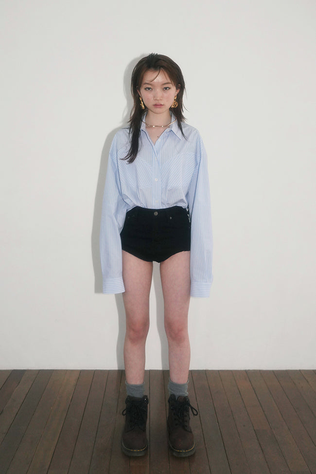 BACK WIDE STRAP OVERSIZED SHIRT IN BLUE STRIPE