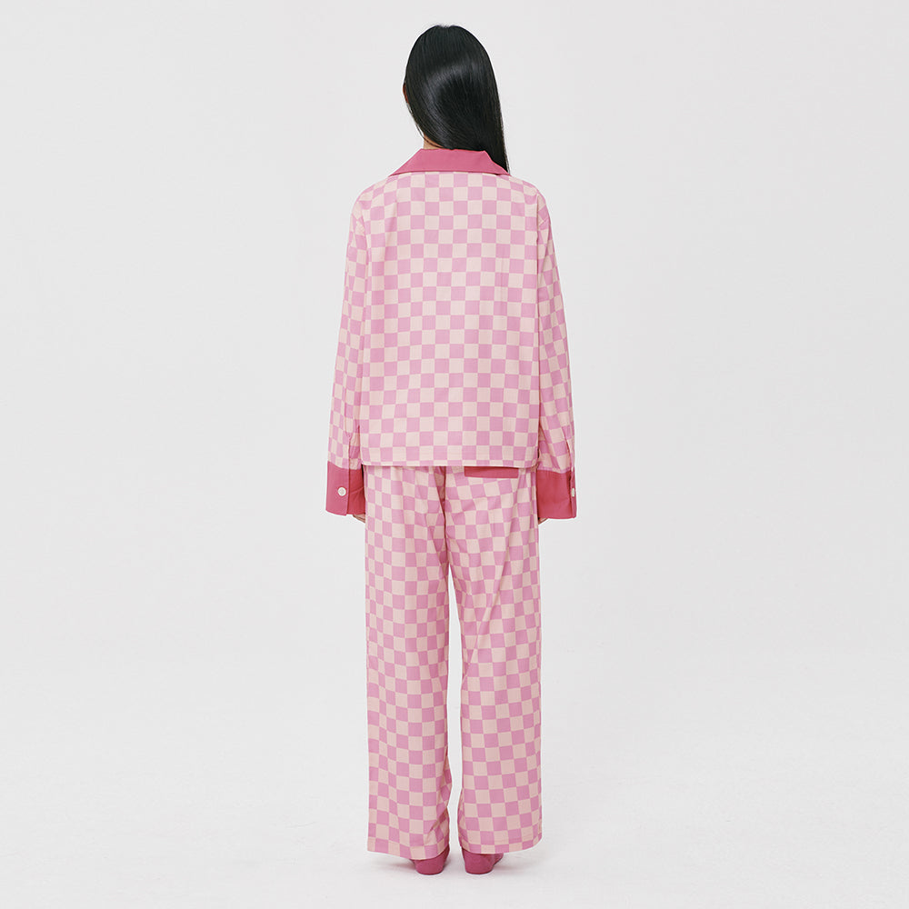 (W) Pink Grid PJ Shirts