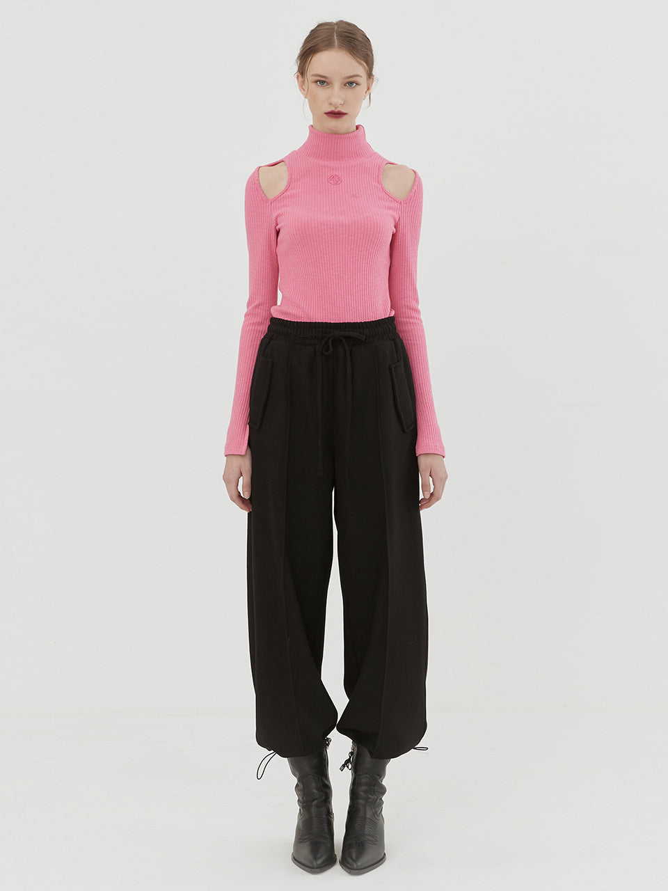 WOOL WIDE STRING PANT - BLACK