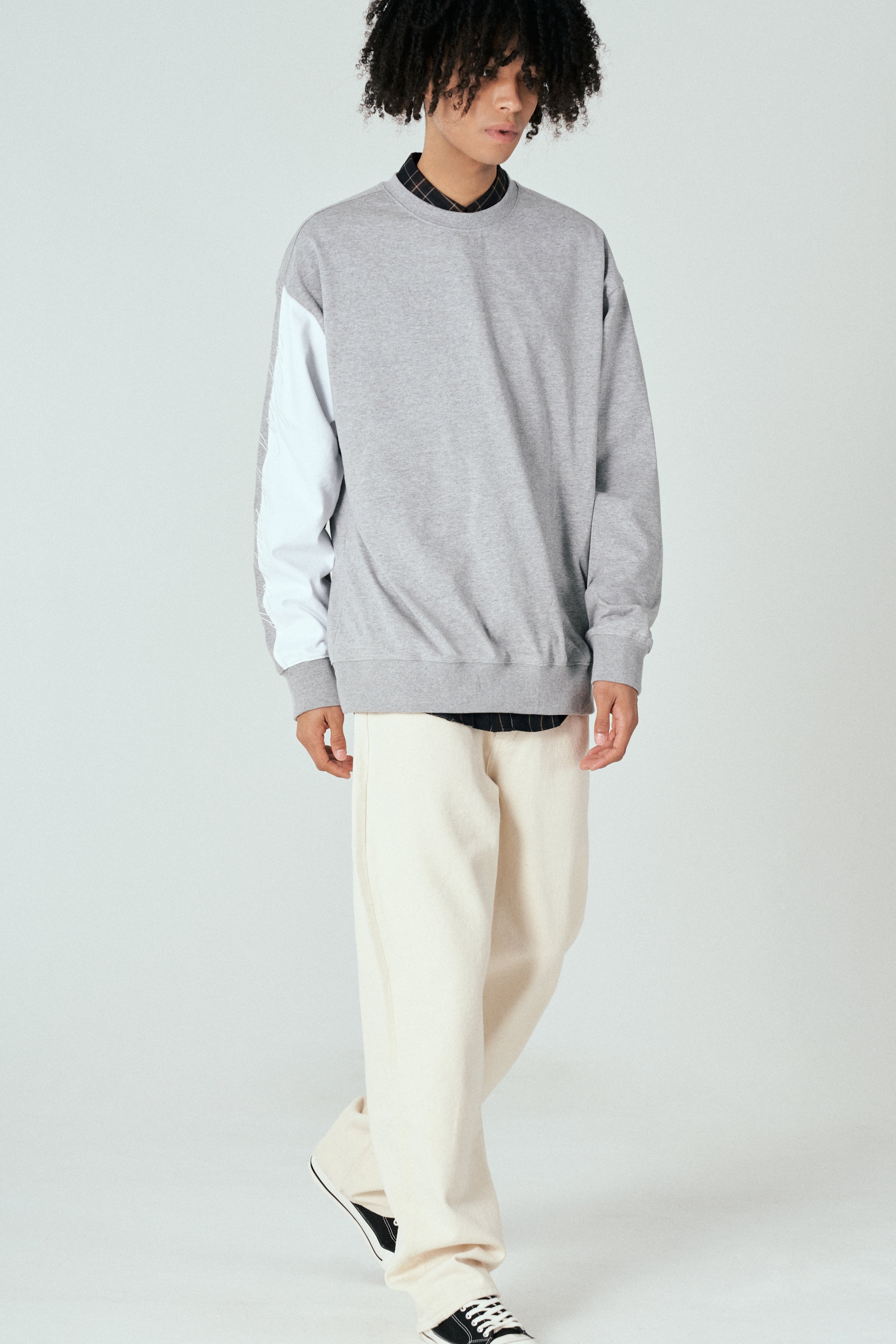 Sleeve Contrast Sweatshirt T60 Melange Gray
