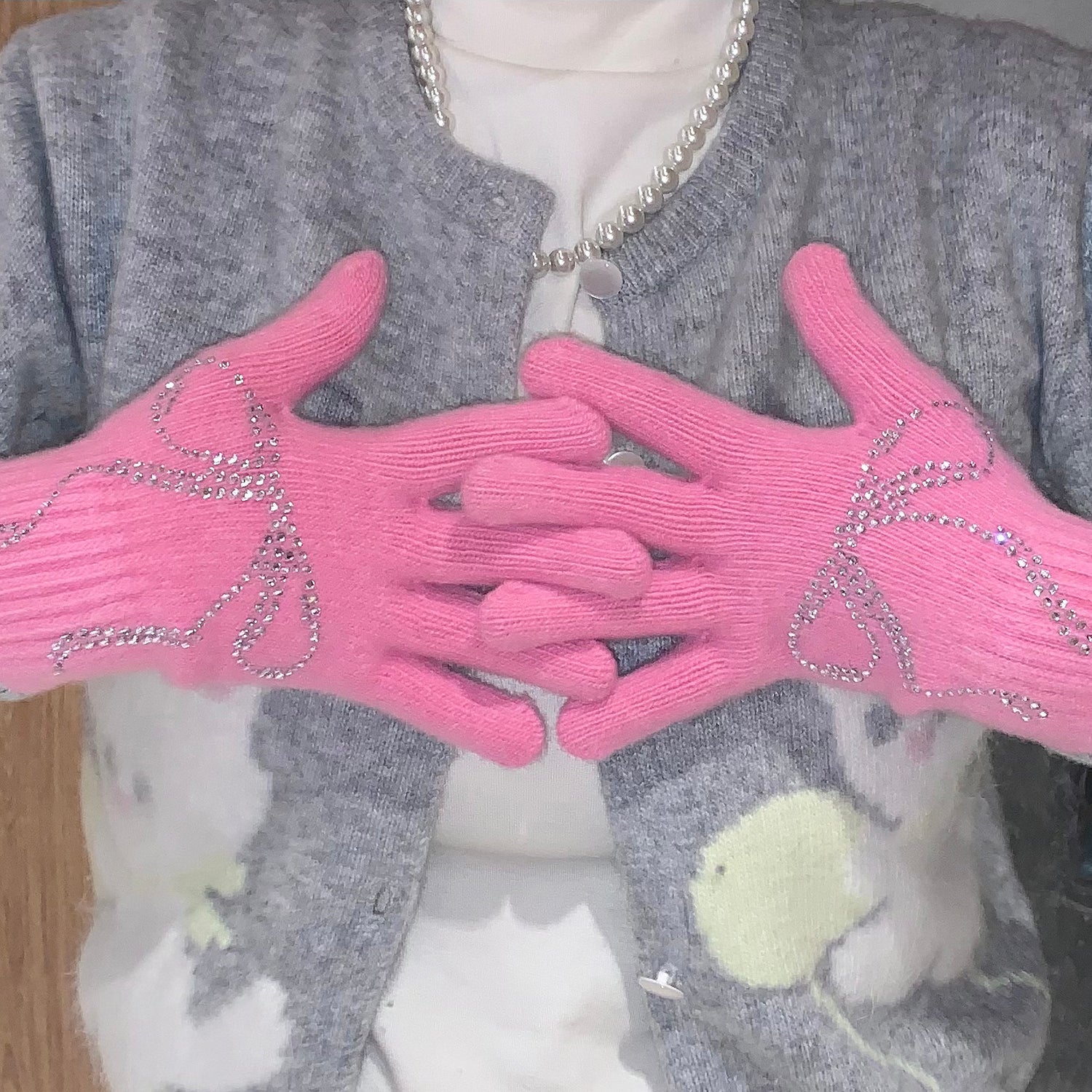 ribbon short gloves (pink)