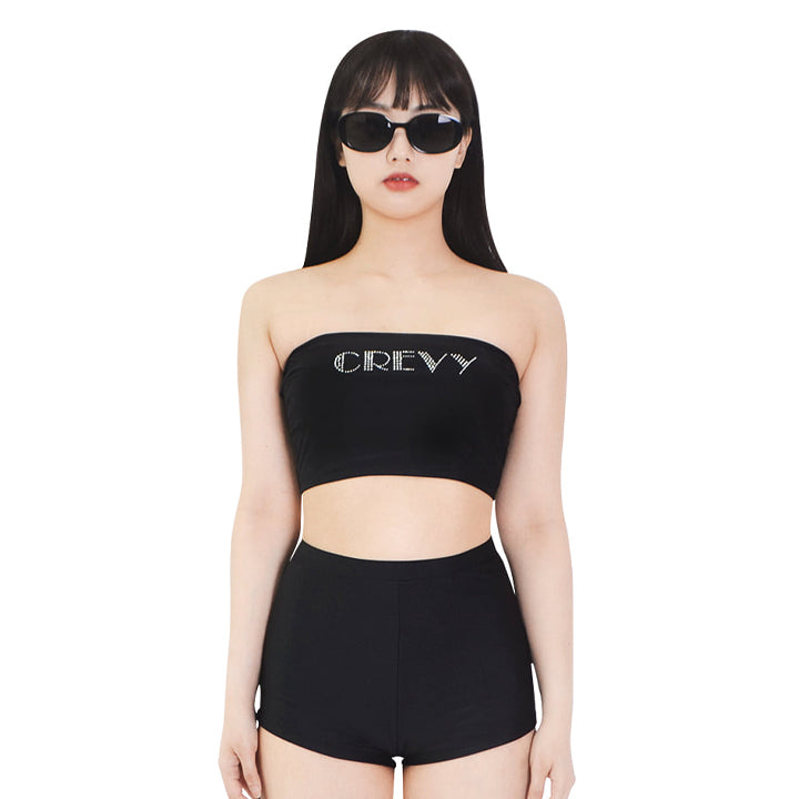 cubic lettering logo tube bra top (black)