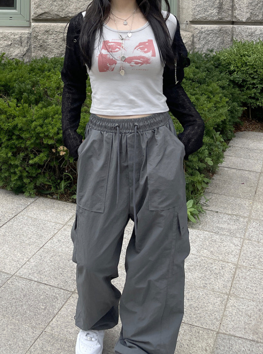 nylon banding cargo wide pants