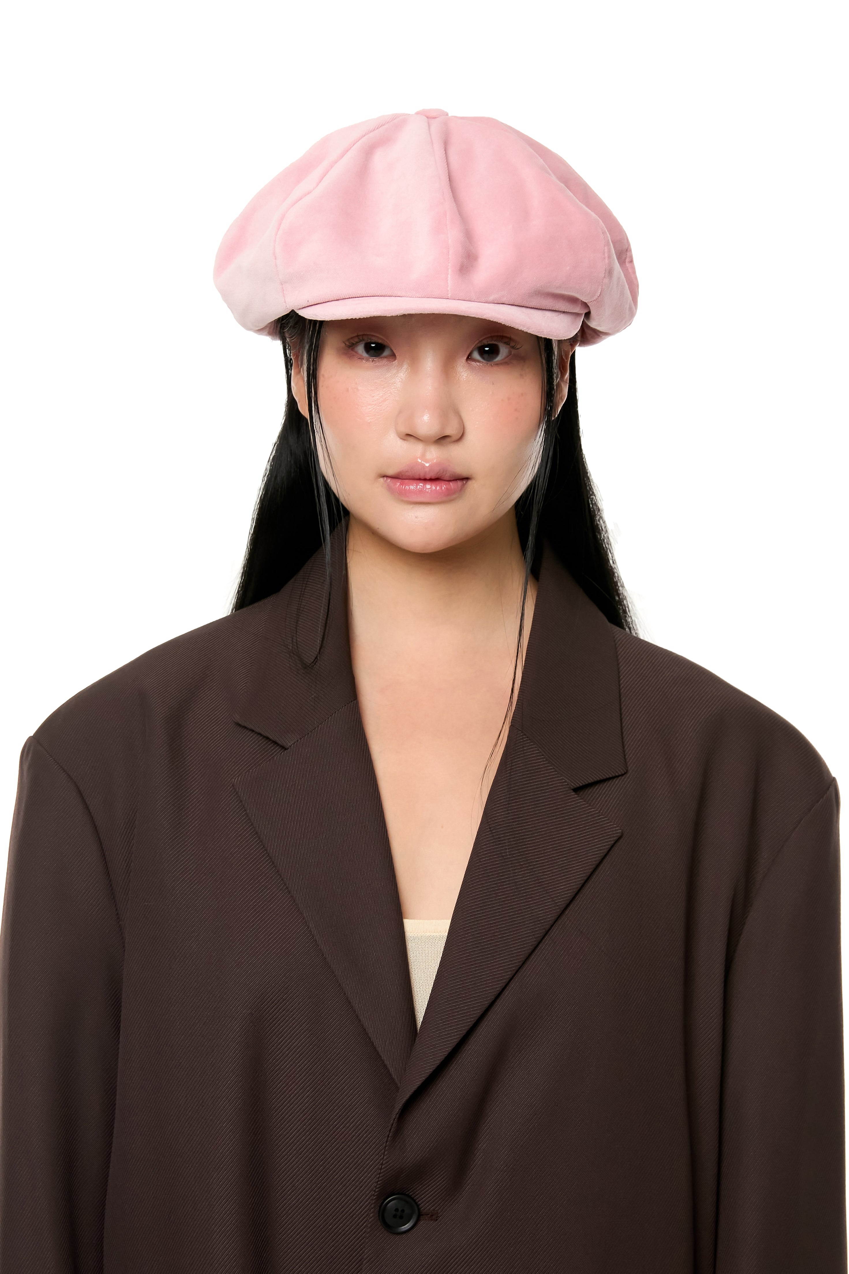 VELVET NEWSBOY CAP / PINK