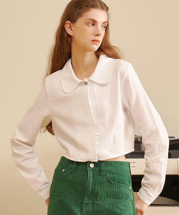 Monday Button Crop Shirt ( 2colors )