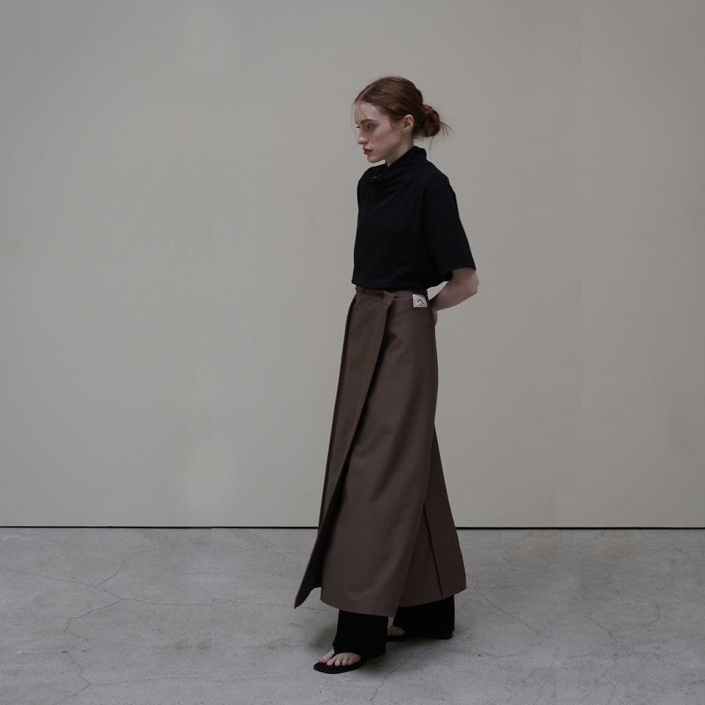 Brown Long Wrap Skirts