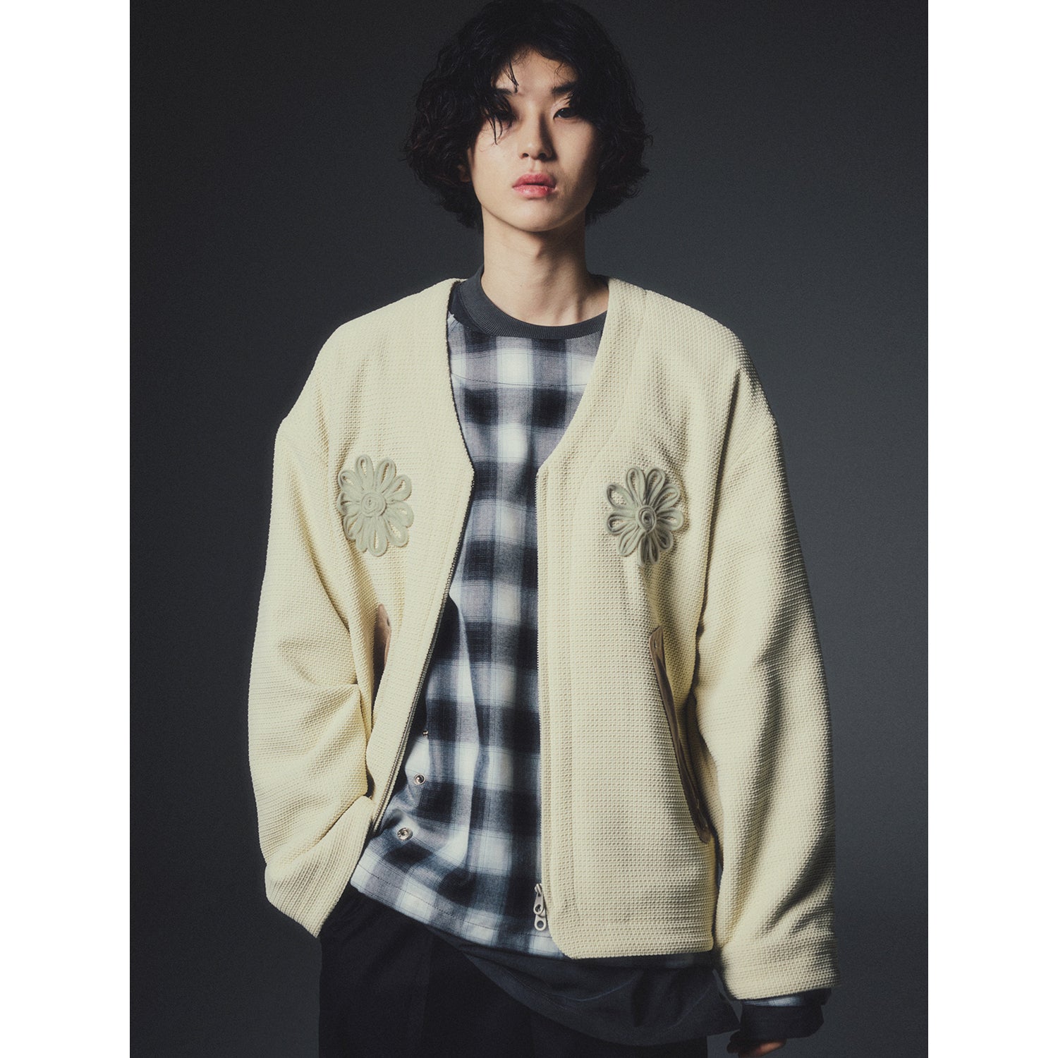 V-LOW HAND EMBROIDERY JACKET_ECRU