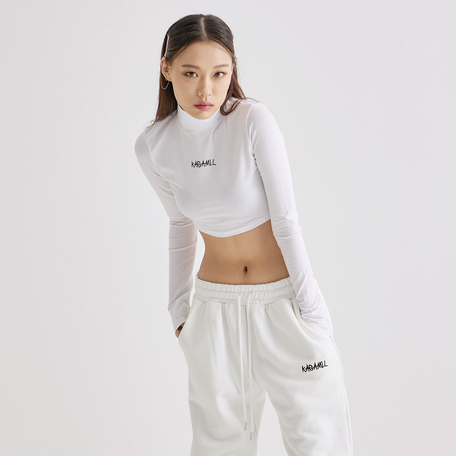 Crop Polo neck T White