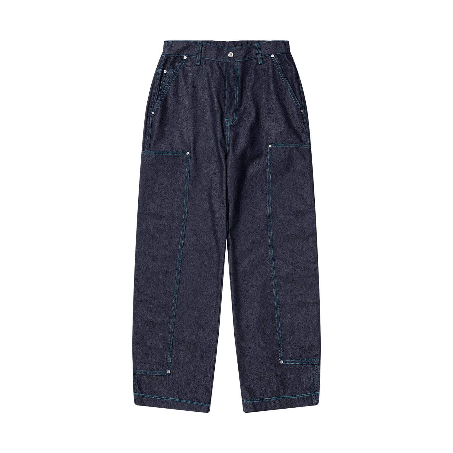 COLOR STITCH PANEL DENIM PANTS - INDIGO