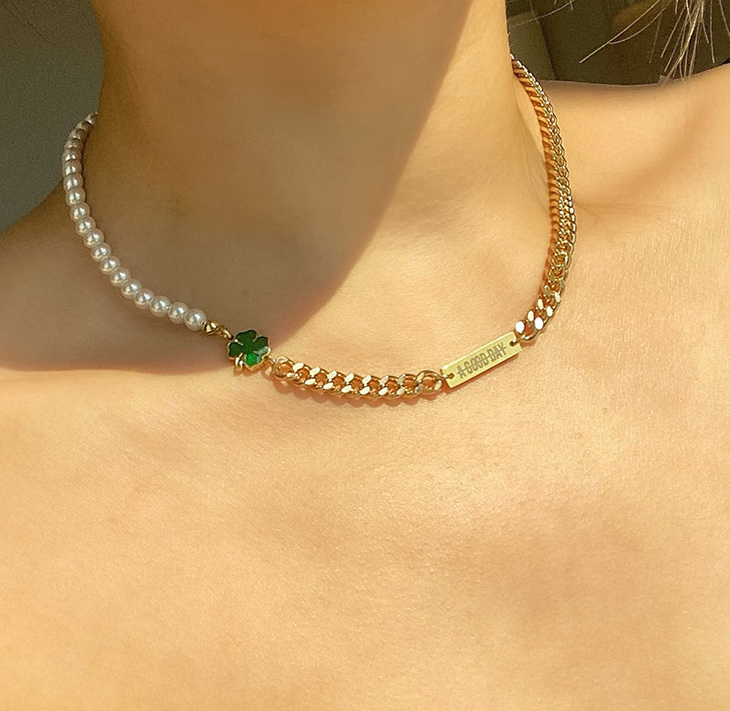 HALF ROUND PEARL CHOKER(14k gold plate)