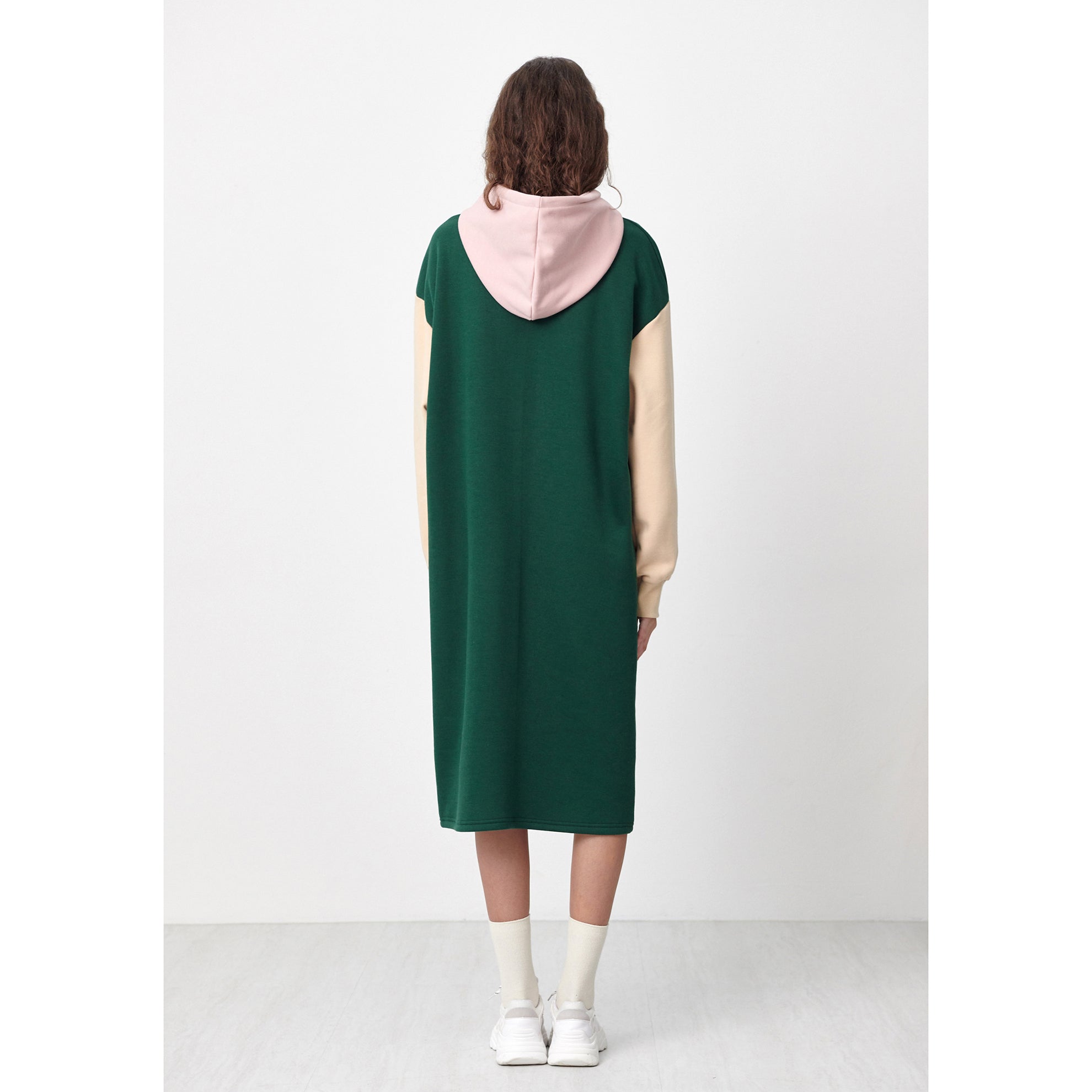 HOODIE LONG JERSEY DRESS_DARK GREEN