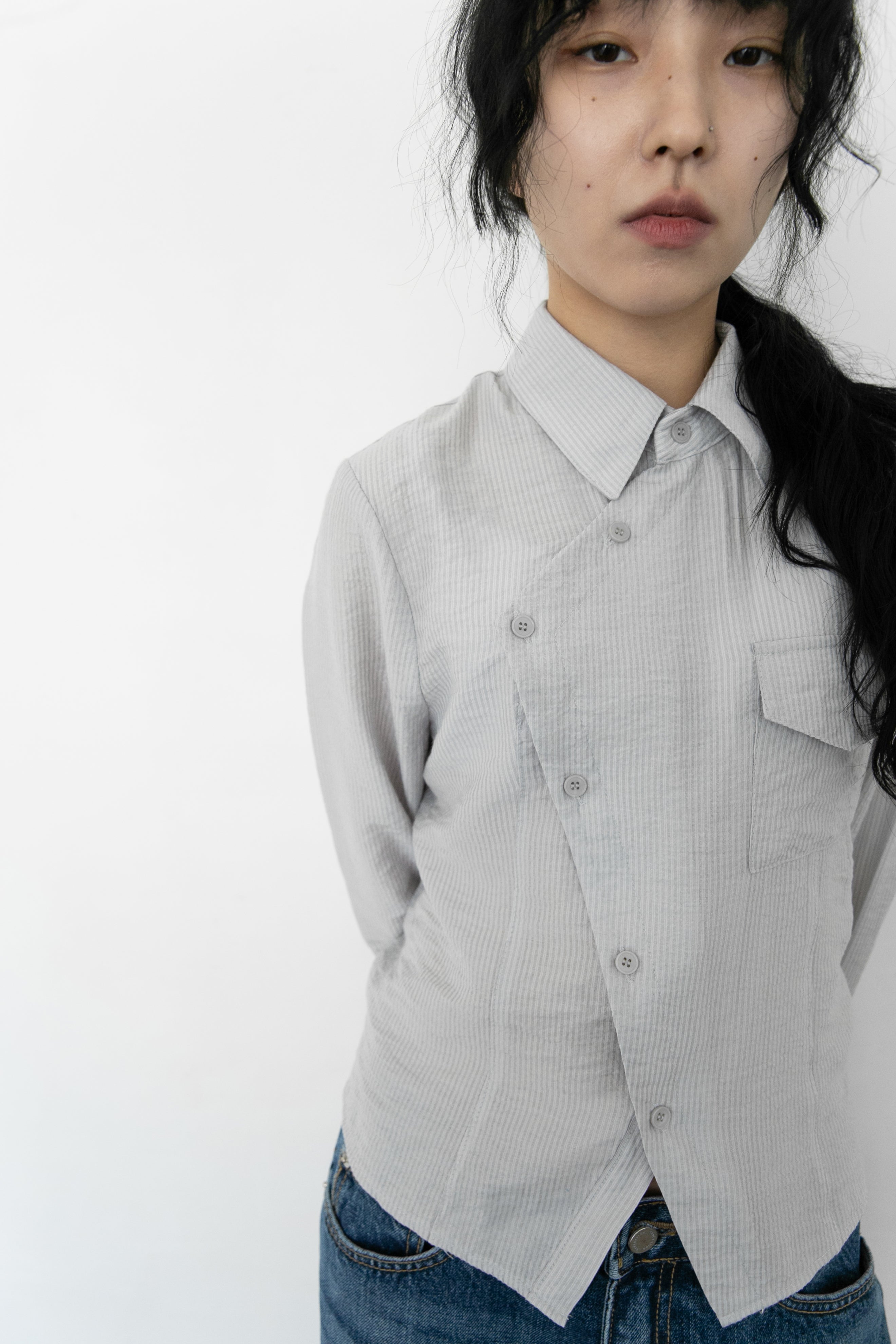 unbal button stripe shirts(3colors)