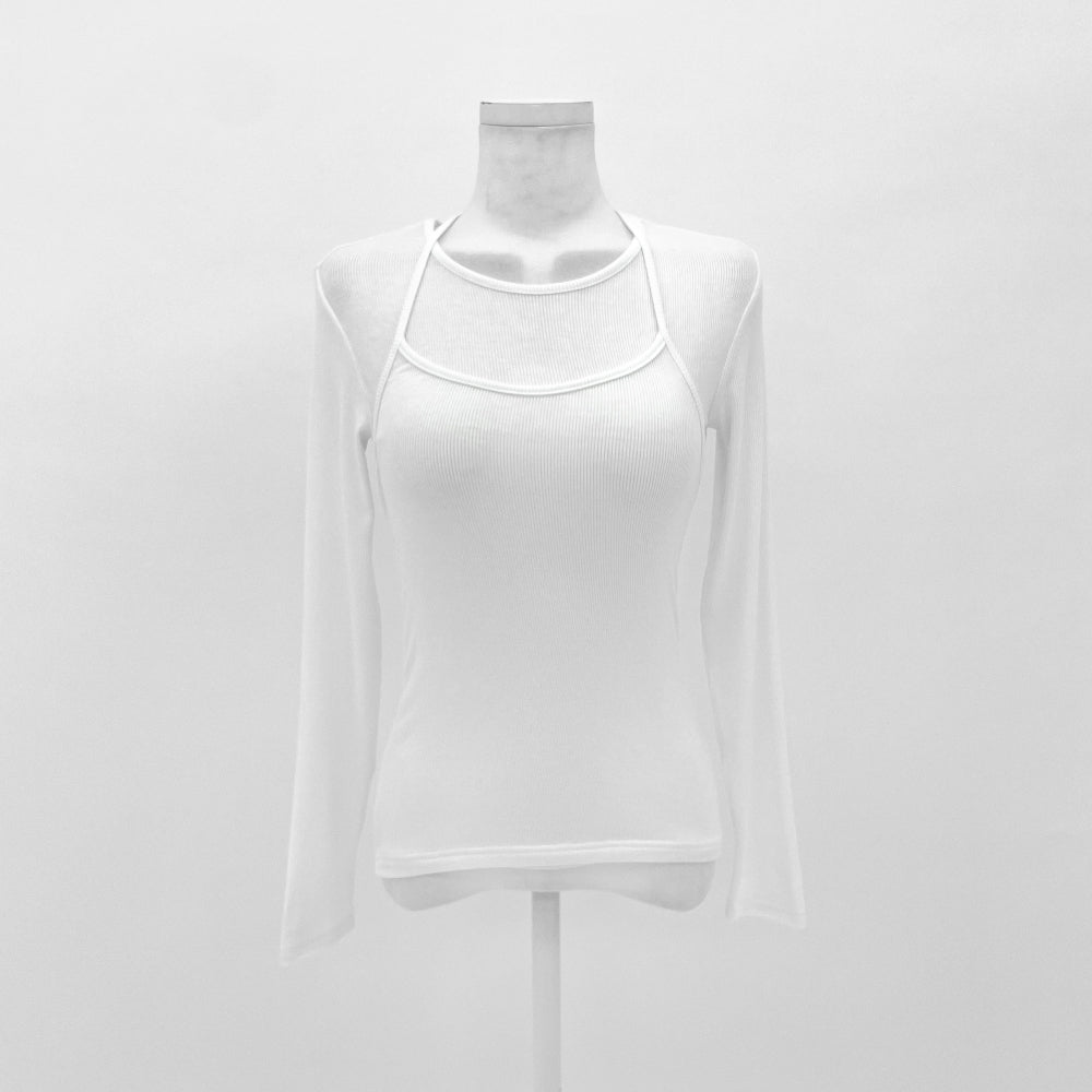 Layered halter long sleeve T-shirts (2 Color)