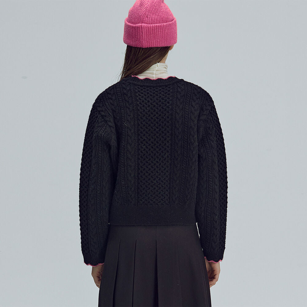 Wave cable round knit - Black