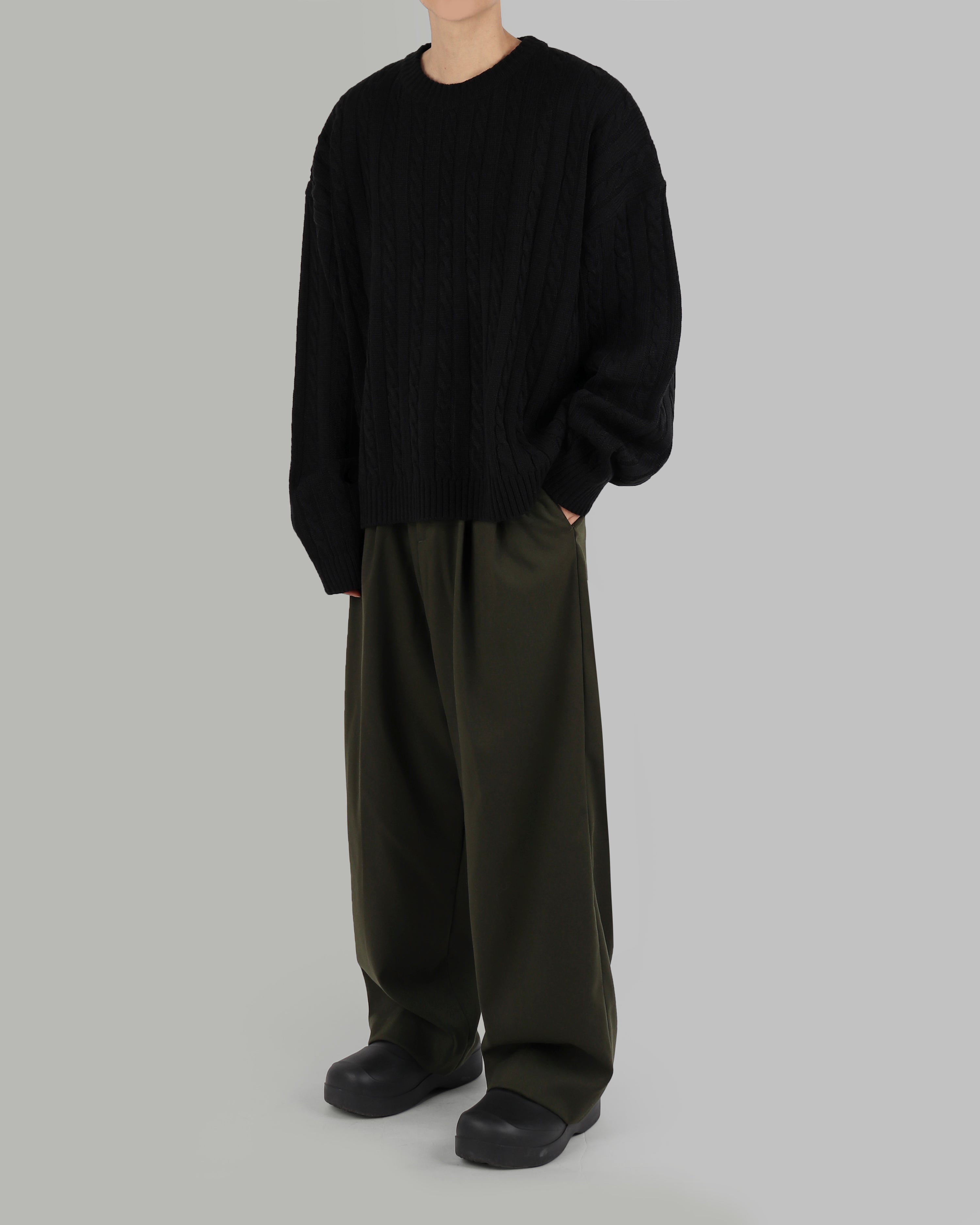 wool pintuck wide slacks