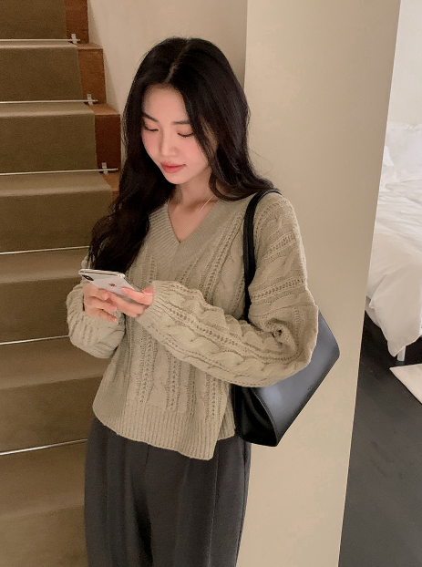 Daily V-neck Twist Knit (9color)