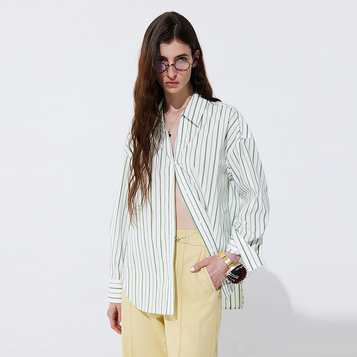 Stripe V-neck Shirts_Light Green