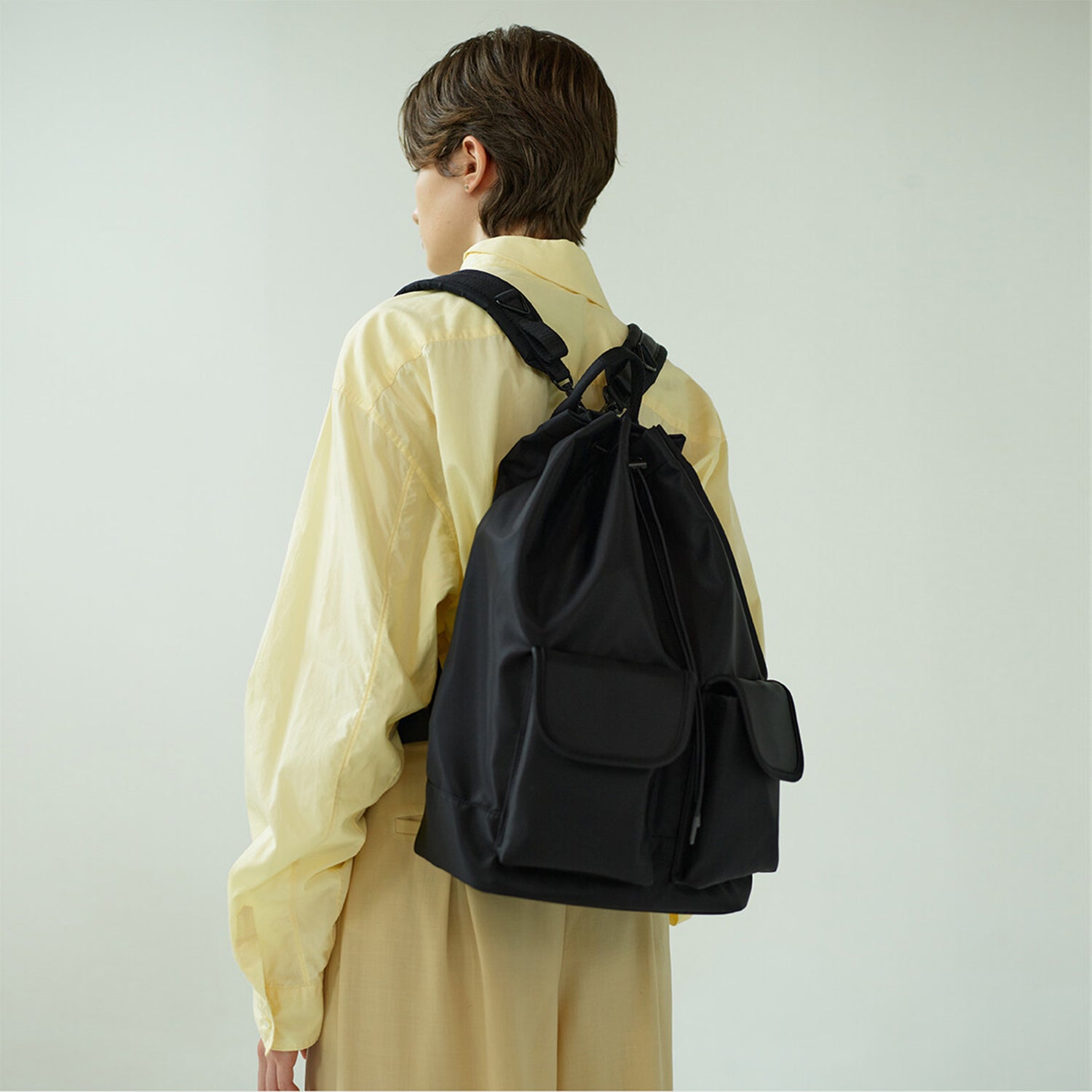 3-Way 2-Pocket Drawstring Bag (Black)