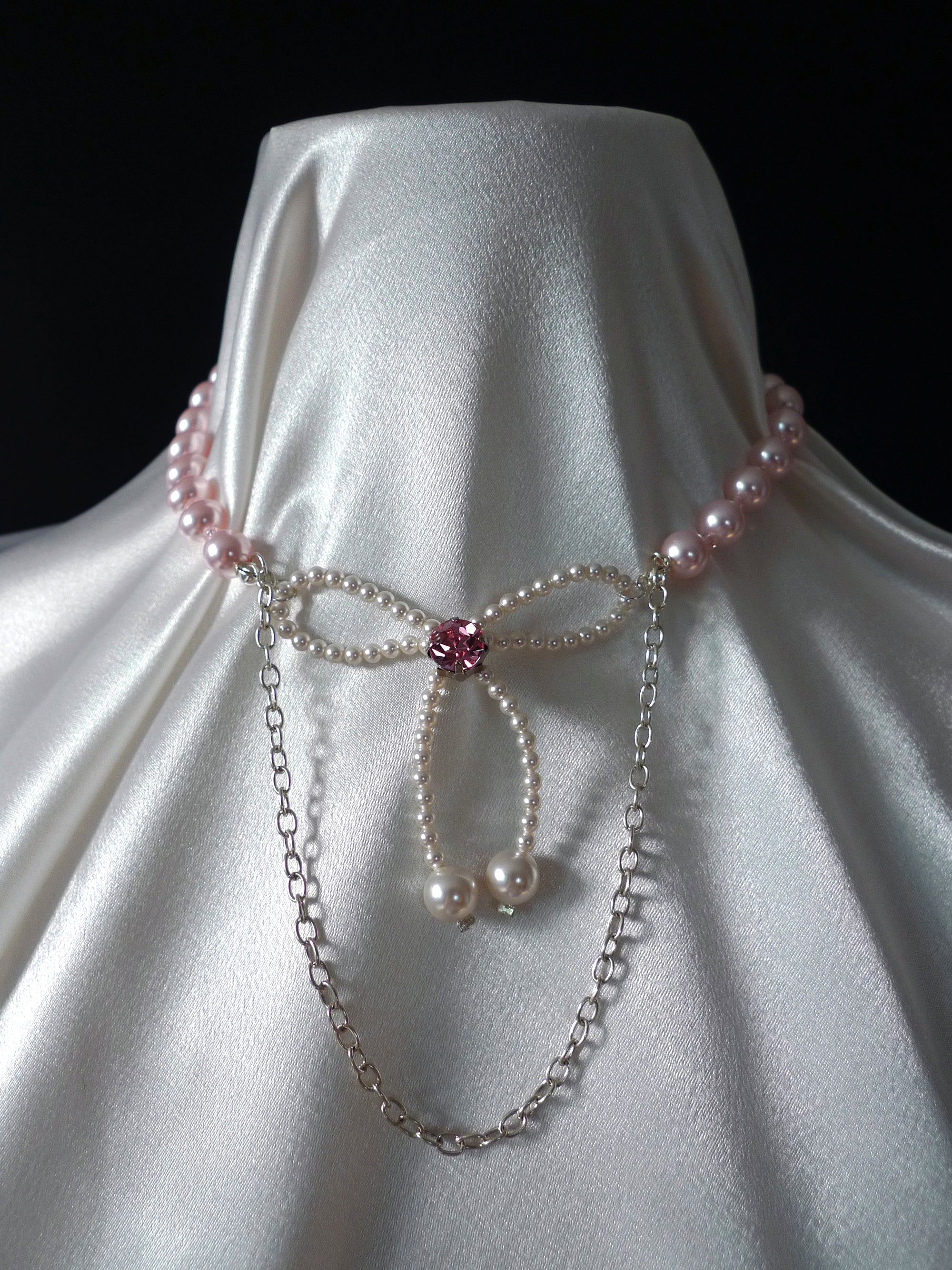 Pink Ribbon Chain Necklace