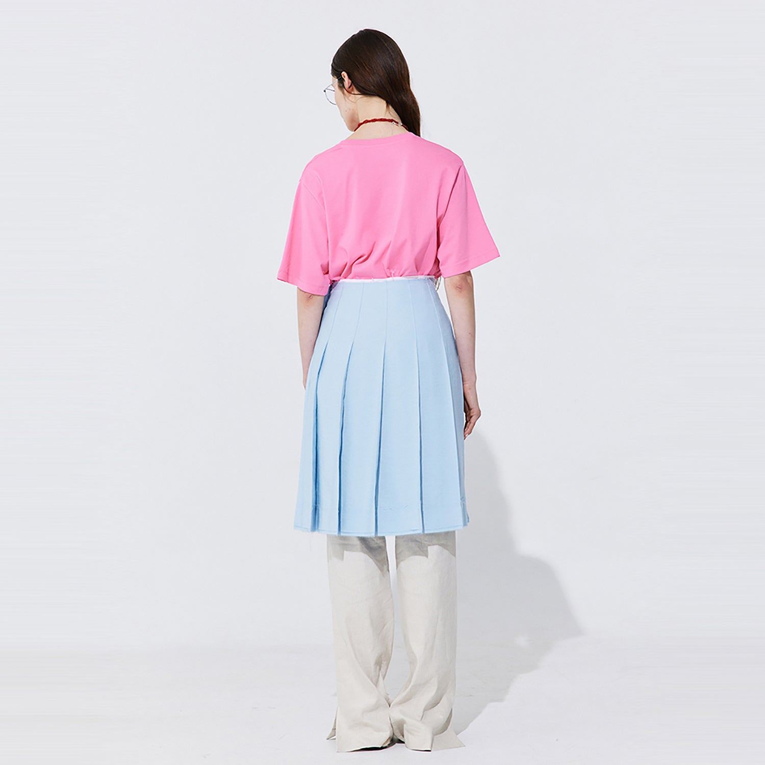 Raw-cut Pleats Skirt_Light Blue