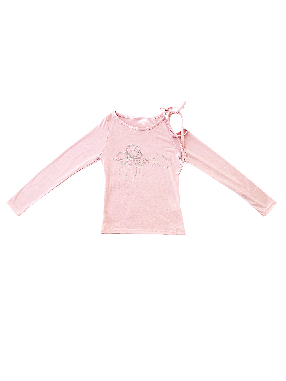 Twinkle Ribbon Cubic One Shoulder T-Shirt (Pink)