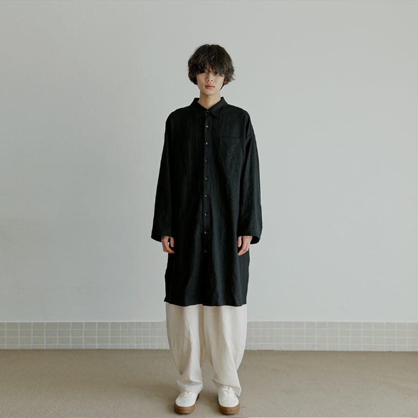 unisex linen long shirts black