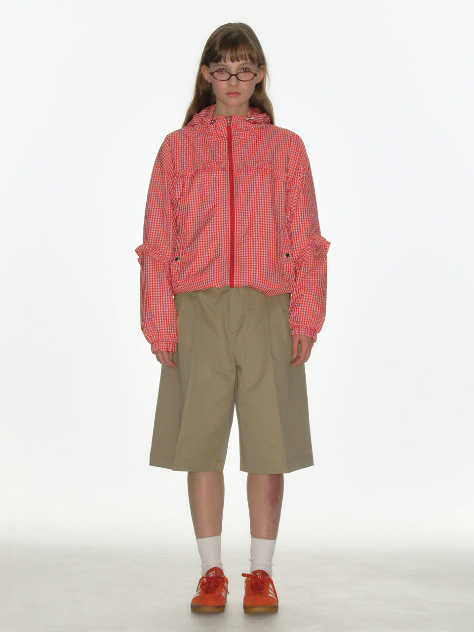 CHECK FRILL WINDBREAKER_RED