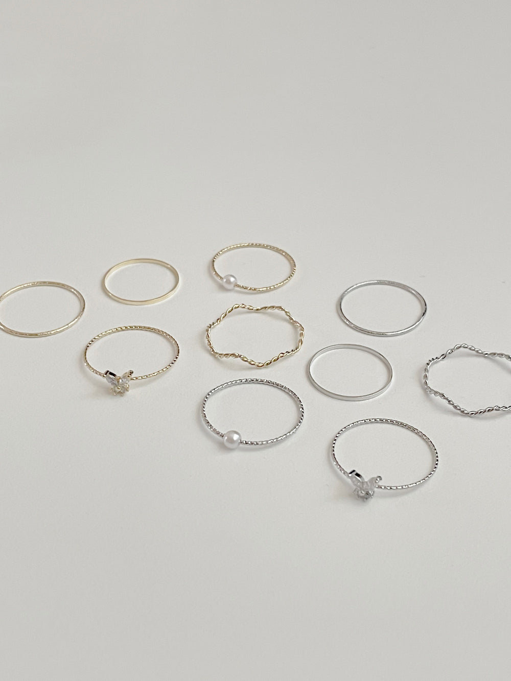 [5 set] Cree Butterfly layered ring set