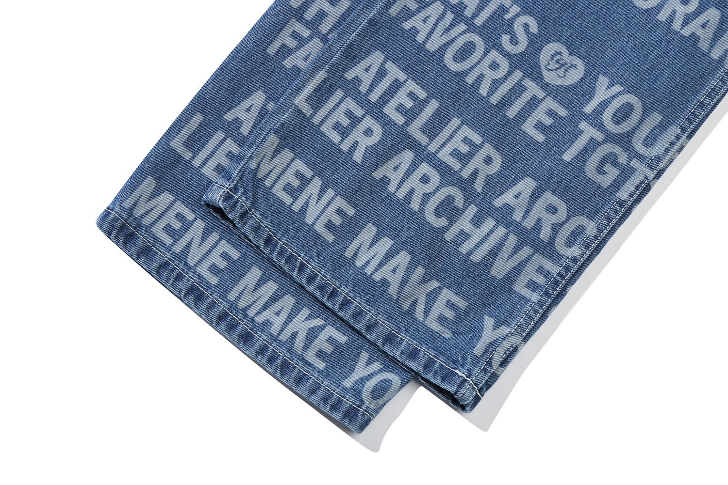 LETTERING WASHING DENIM PANTS(INDIGO)