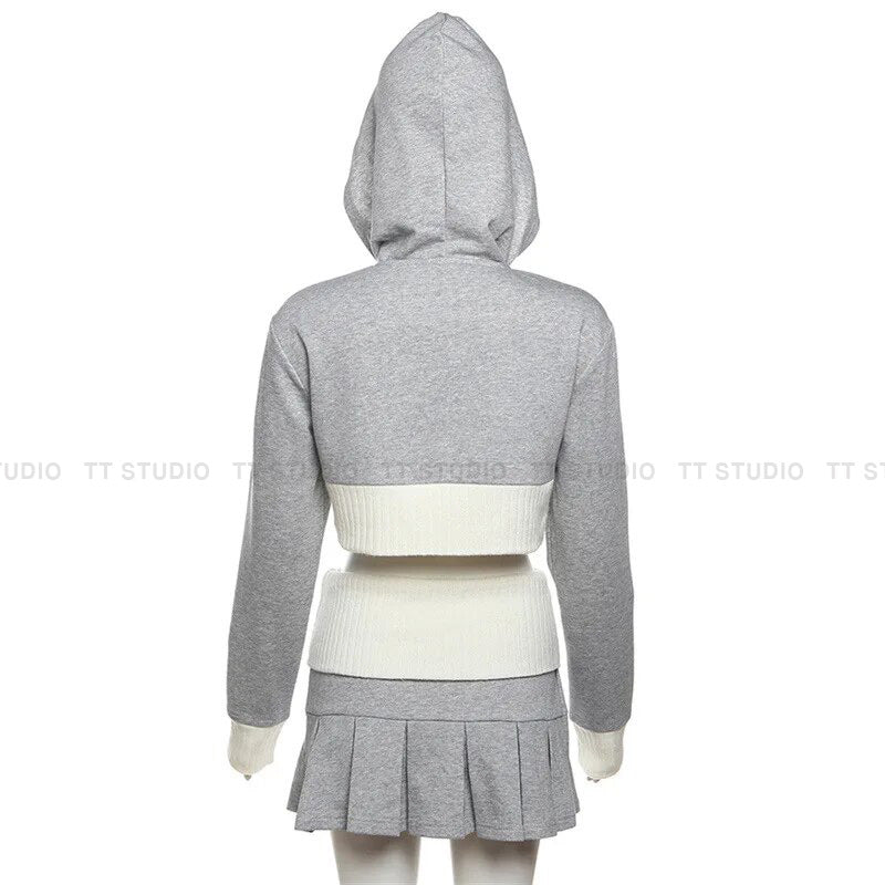 Crop hooded two-piece set