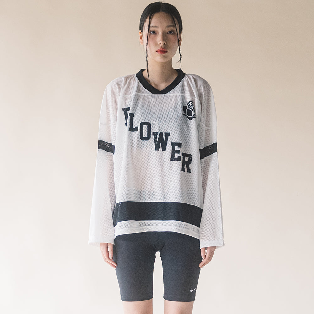 FLOWER AMERICAN FOOTBALL MESH L/S TEE(WHITE)