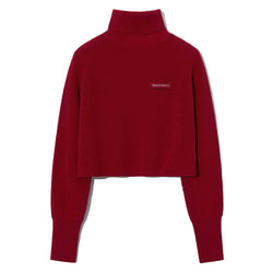 Turtle Neck Crop Knit Top [RED]