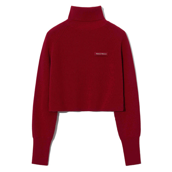 Turtle Neck Crop Knit Top [RED]