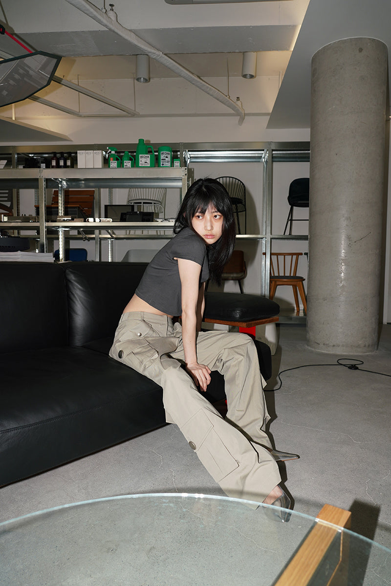 BIG BUTTON CARGO PANTS IN OLIVE KHAKI