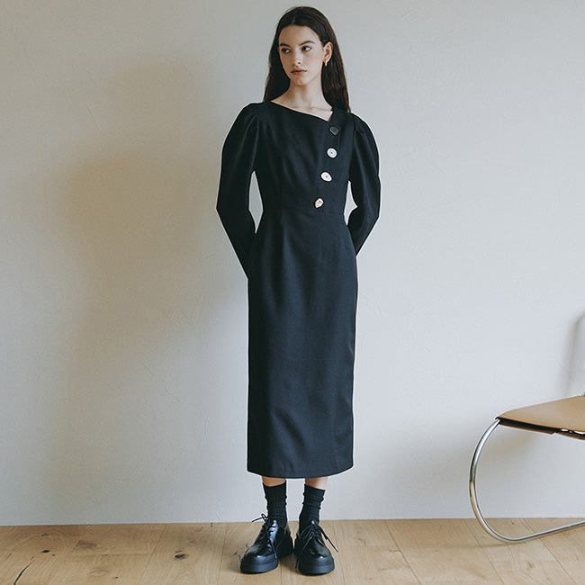 EMMA BUTTON POINT CHECK DRESS_BLACK (EEOO3OPR03W)