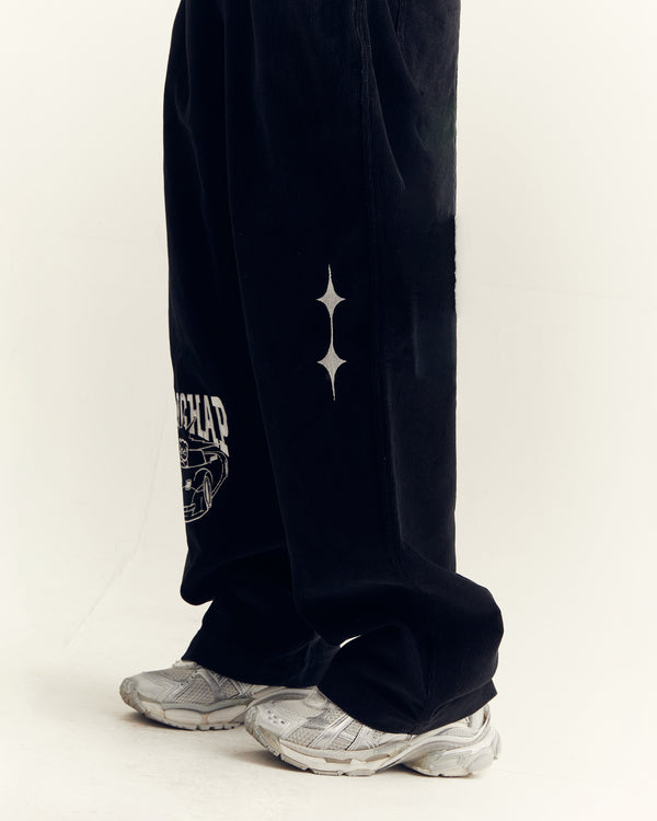 Racing bear corduroy pants (Black)