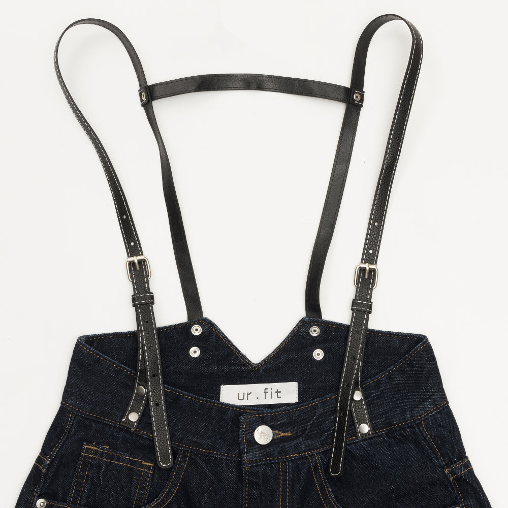 RED VELVER WENDY WORN HIGH WAIST DEEP BLUE WIDE FIT SUSPENDER DENIM PANTS [16636]