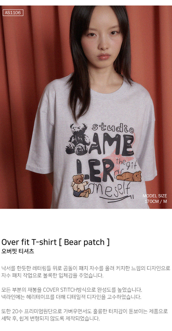 AMBLER 男女共用 Bear Patch オーバーフィット 半袖 Tシャツ AS1106