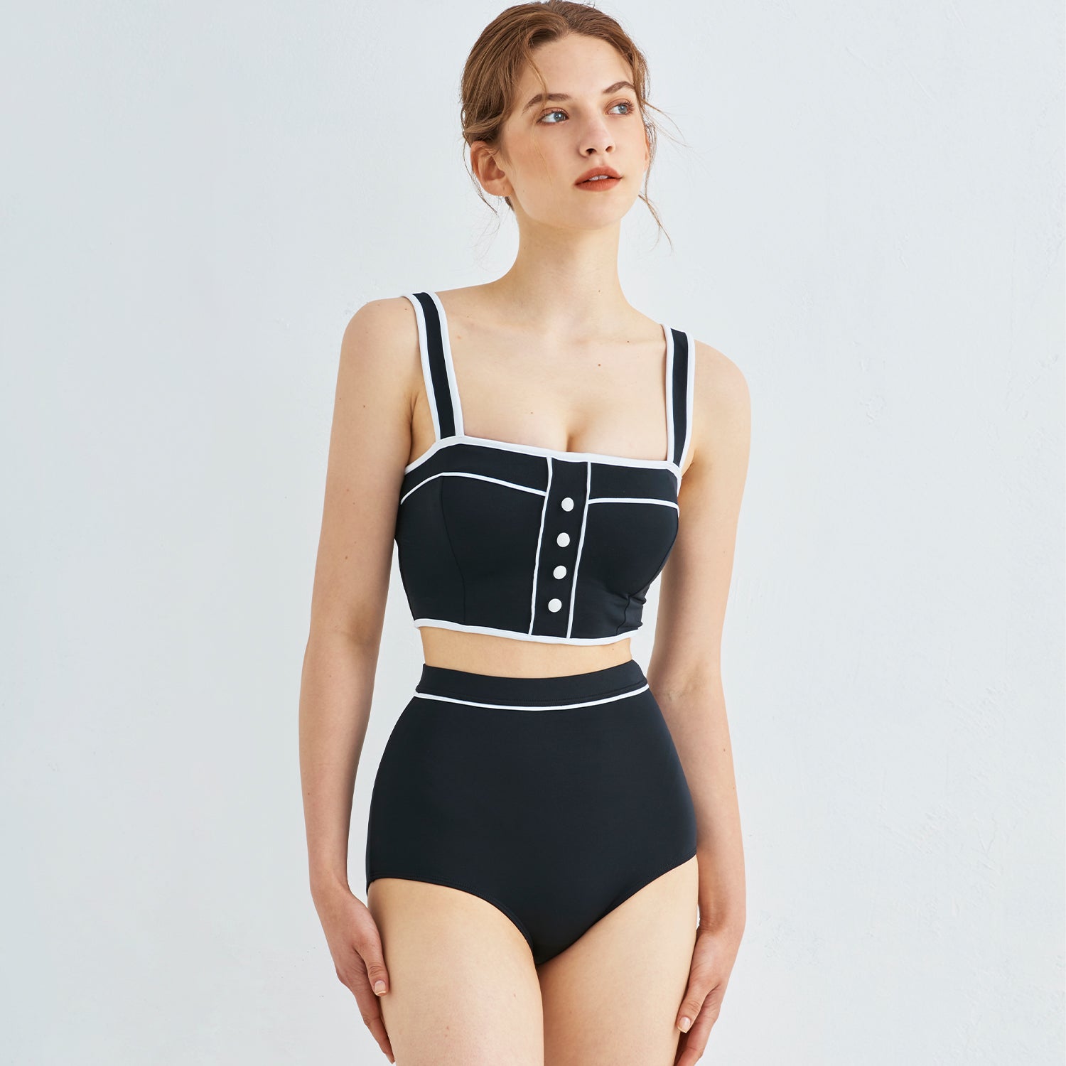 Le Mans Burton Bustier High Waist Bikini-Black