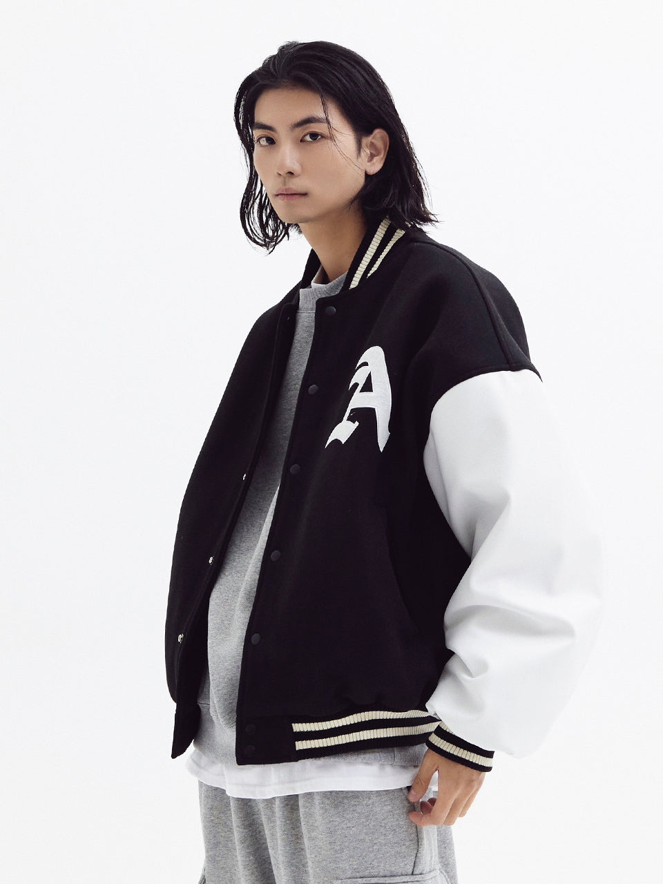 Super balloon wool varsity jacket Black