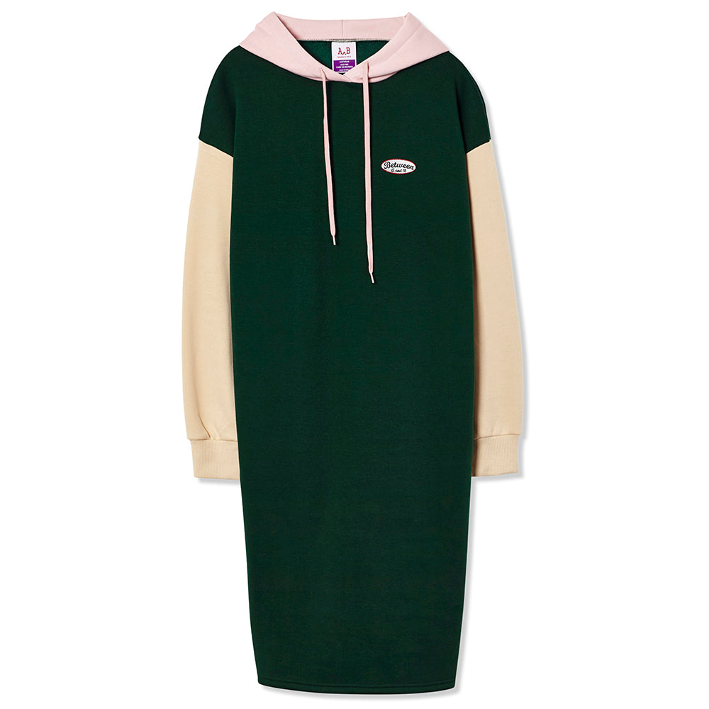 HOODIE LONG JERSEY DRESS_DARK GREEN