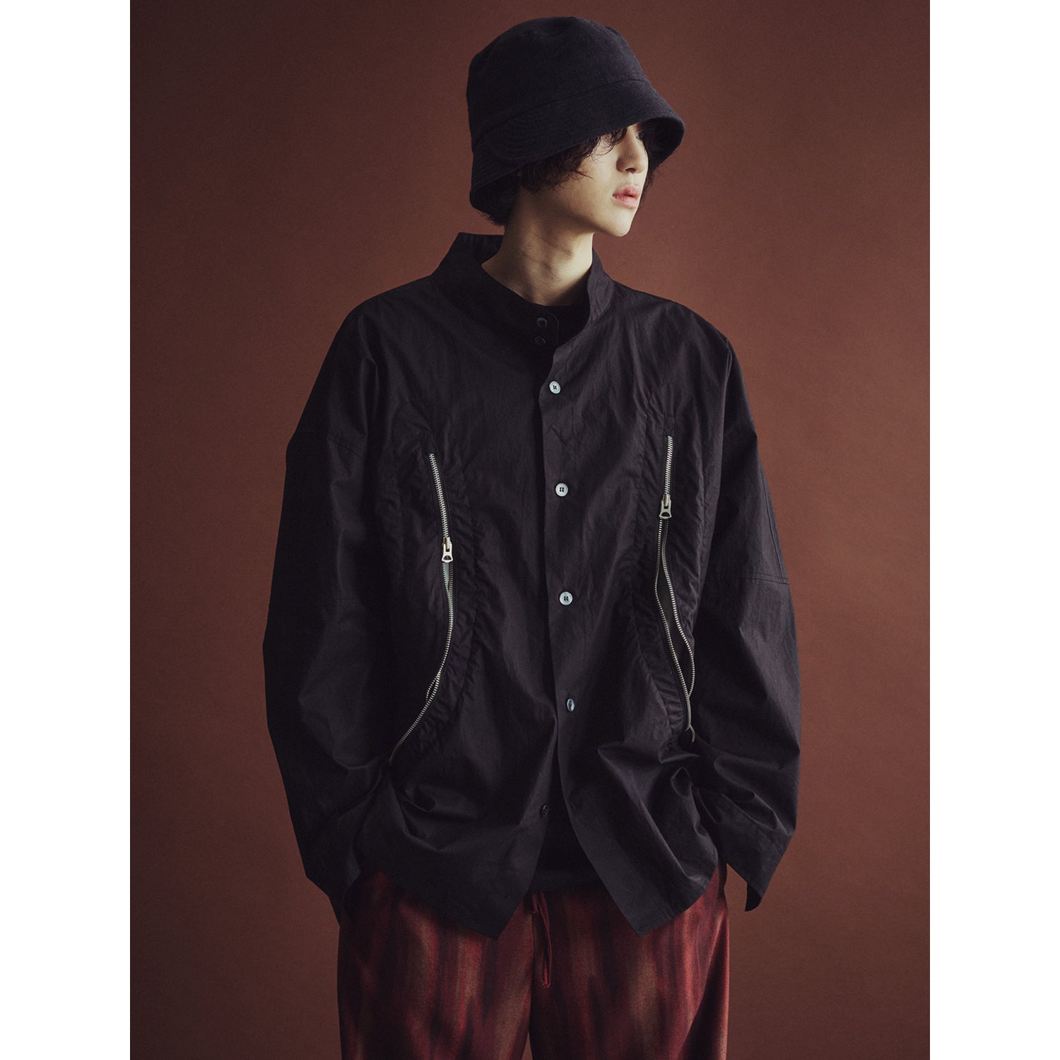 REXION CURVED ZIP-OVER SHIRT_BK