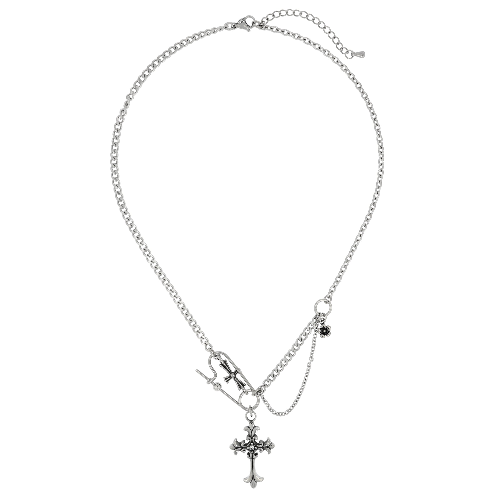 Stone Cross Pin Drop Necklace