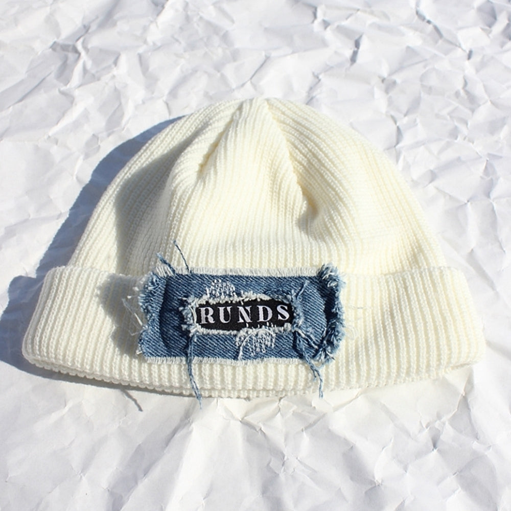 denim patchwork watch cap (white)