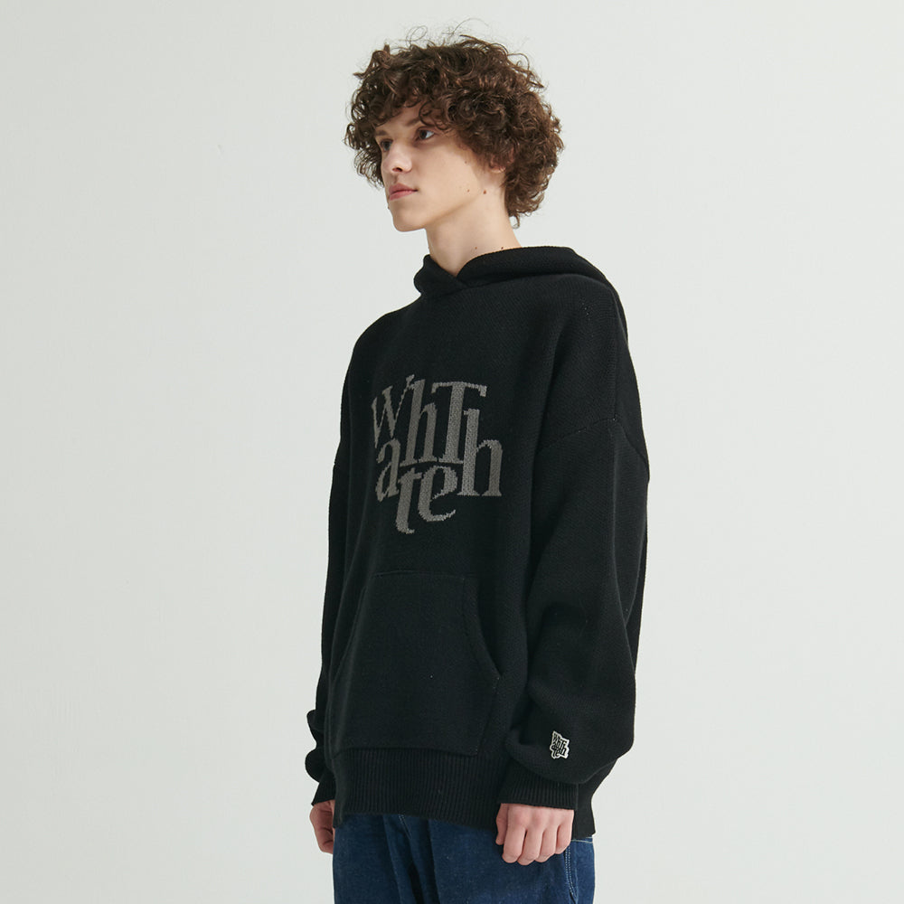 WHATTHE Big Logo Knit Hoodie Black