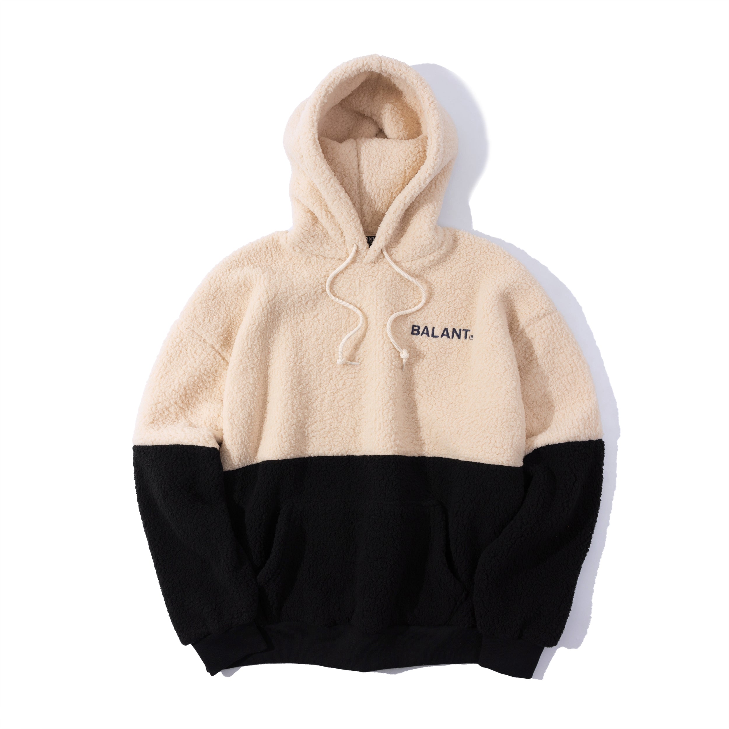 Classic Color Block Fleece Hoodie - Cream